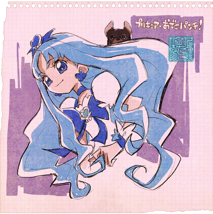 1girl, animal, artist_logo, blue_bow, blue_bowtie, blue_choker, blue_eyes, blue_hair