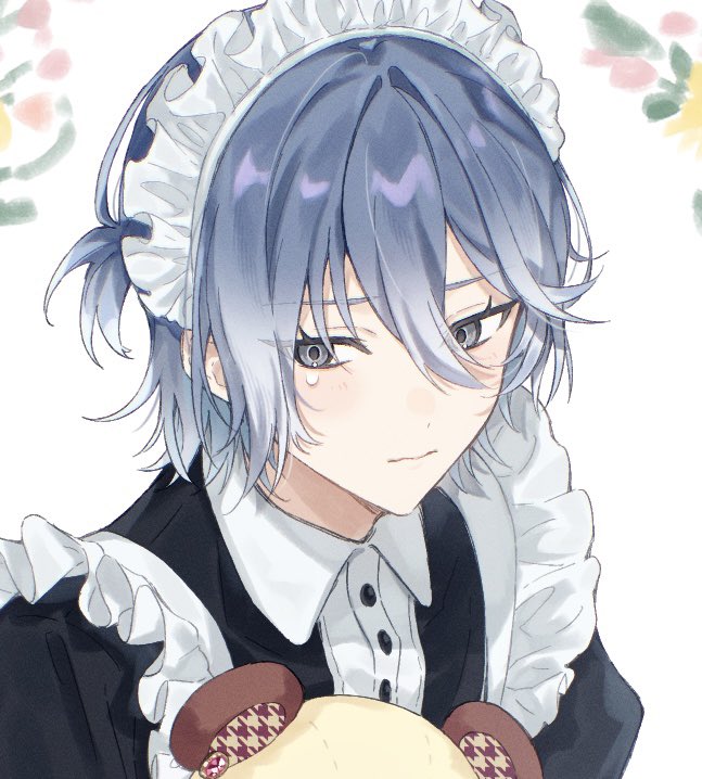18trip, 1boy, blush, buttons, close-up, closed_mouth, collared_dress, commentary