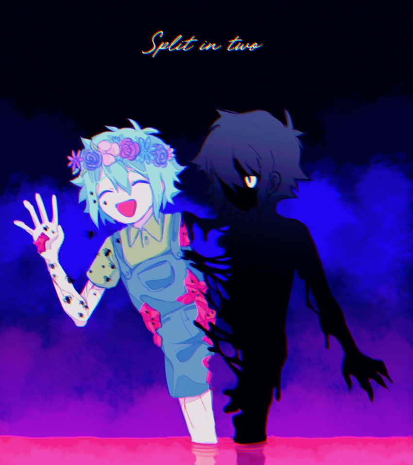 2boys, ^_^, antenna_hair, arm_at_side, basil_(headspace)_(omori), basil_(omori), black_hair, black_skin