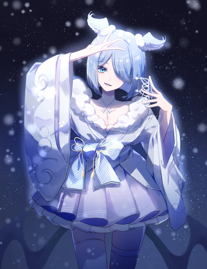 1girl, a_ji, absurdres, aqua_eyes, blue_bow, blue_hair, blue_wings, bob_cut