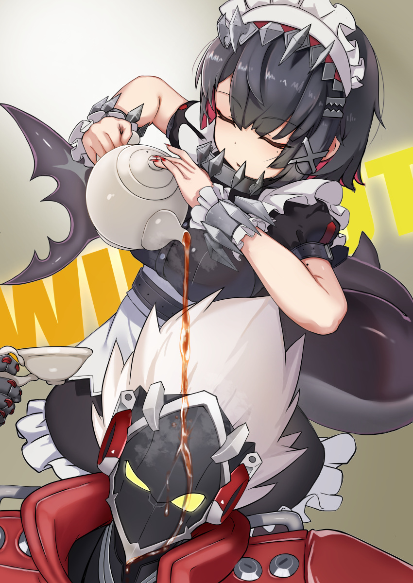 1boy, 1girl, absurdres, arm_up, billy_kid, black_dress, black_hair, closed_eyes