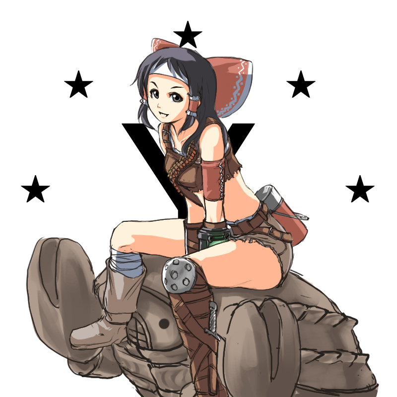 bandolier, black_eyes, black_hair, bow, crop_top, fallout, fallout_3, hair_bow