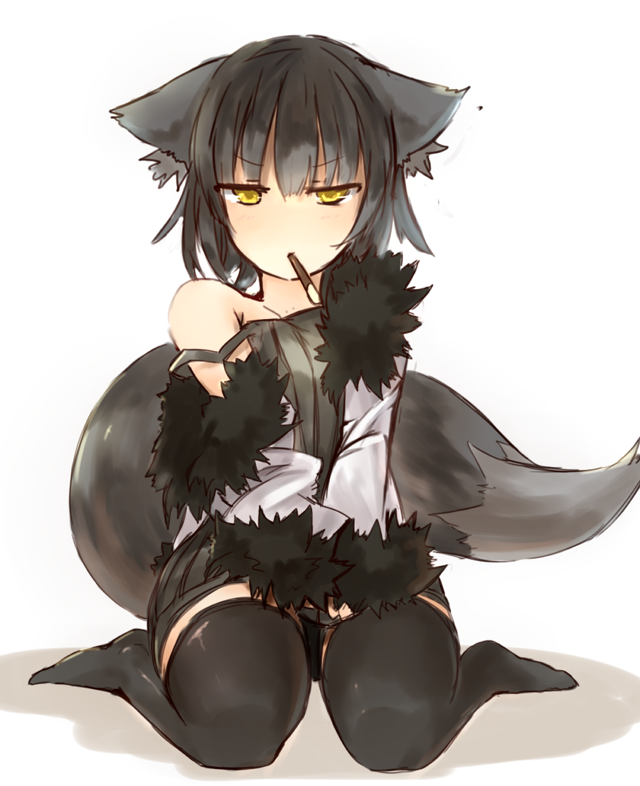 black_hair, fox_ears, fox_tail, fur_coat, nanako_(shirogane_usagi), nanashi_(shirogane_usagi), off_shoulder, original