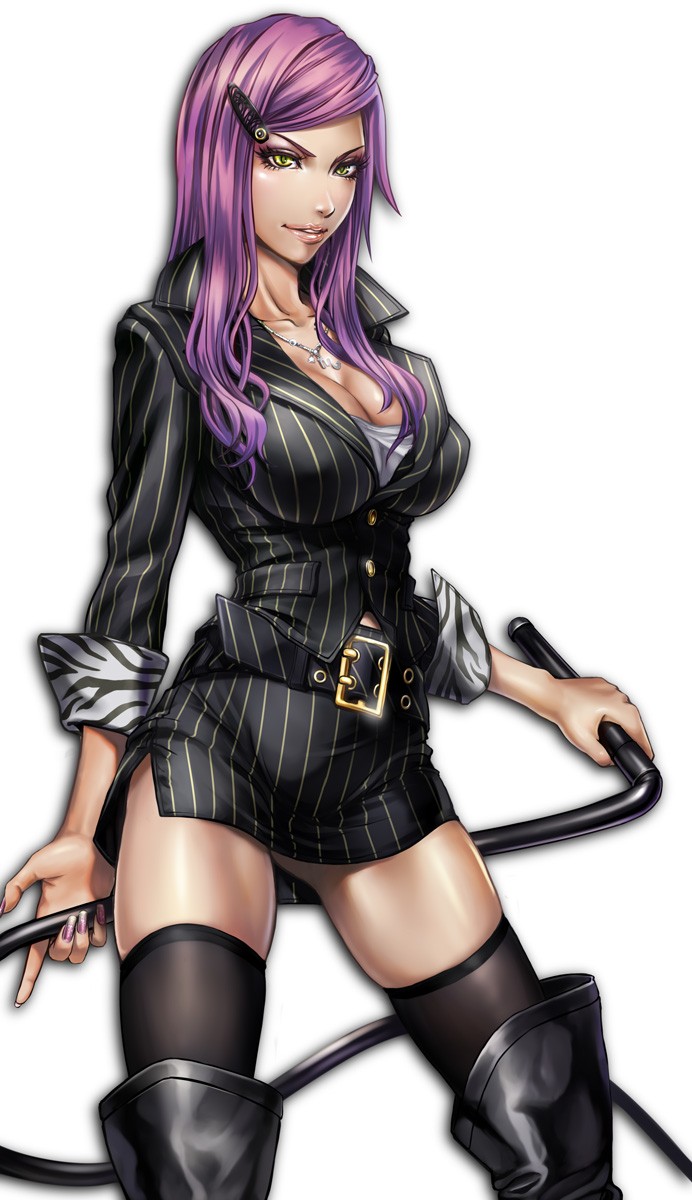 boots, breasts, cleavage, curvy, hair_clip, hair_ornament, hairclip, highres
