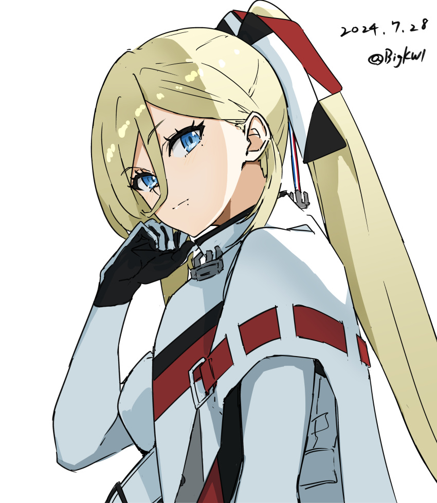 1girl, absurdres, bigkwl, blonde_hair, blue_eyes, breasts, capelet, dated