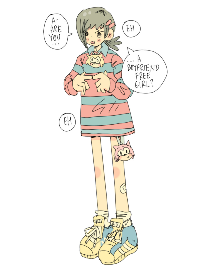 1girl, alternate_costume, amy_rose, bandaid, bandaid_on_leg, black_hair, blush, chainsaw_man
