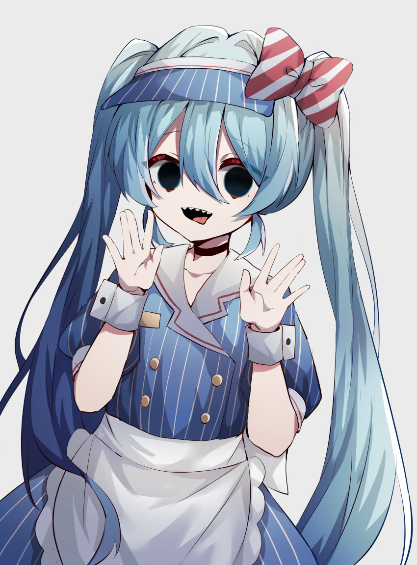 1girl, \||/, absurdres, apron, black_choker, blue_hair, bow, choker