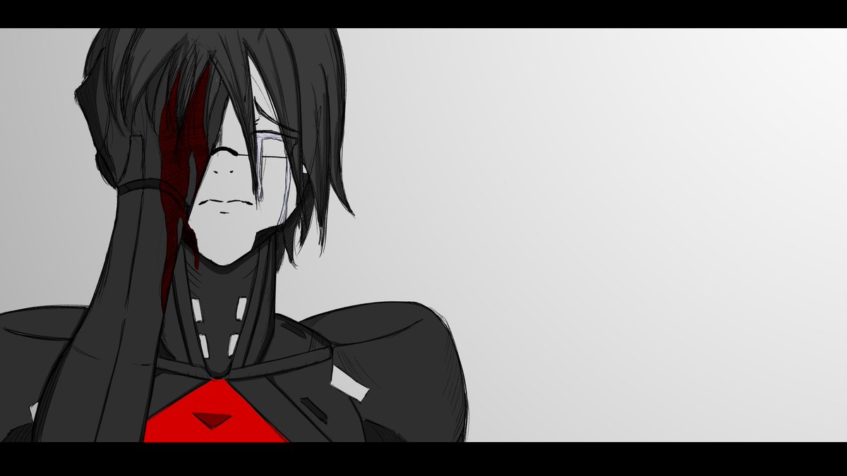 1girl, android, black_hair, blood, blood_from_eyes, blood_on_hands, bob_cut, ceo_of_tomboys