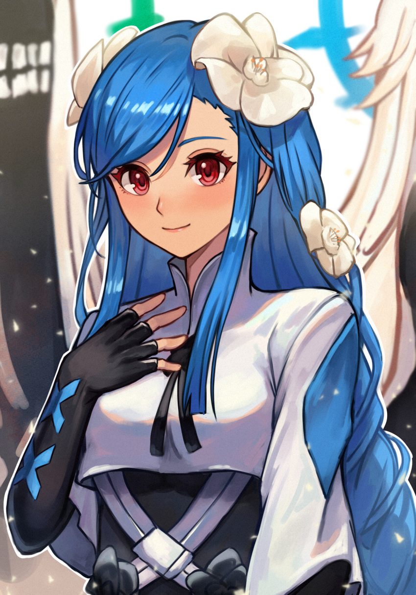 1girl, 20060715, absurdres, angel_wings, blue_hair, dizzy_(guilty_gear), elbow_gloves, fingerless_gloves