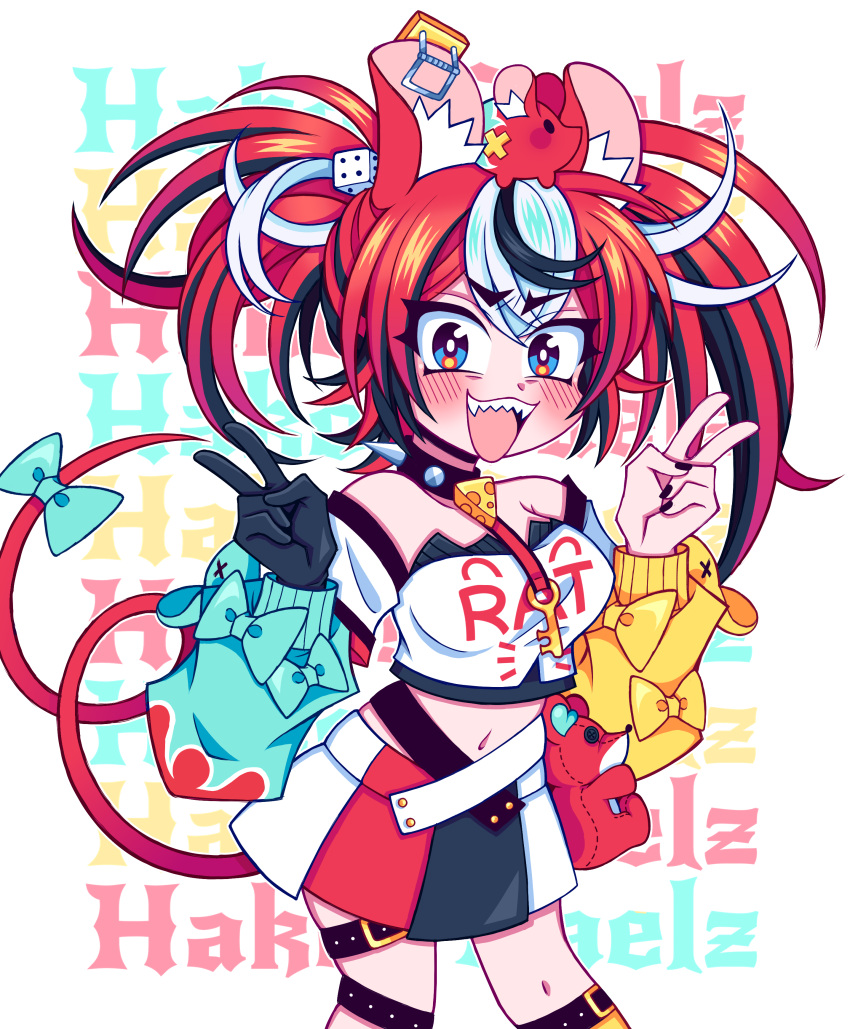 1girl, absurdres, animal_ears, animal_on_head, asymmetrical_sleeves, black_gloves, black_hair, black_nails