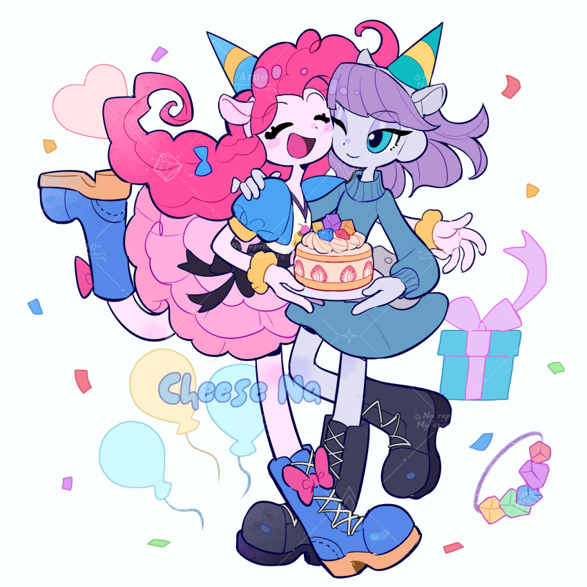 2girls, absurdres, animal_ears, aqua_eyes, cake, chinese_commentary, closed_eyes, commentary_request