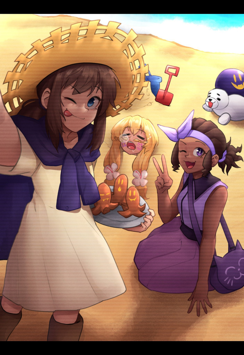1other, 3girls, ;3, ;p, a_hat_in_time, aged_up, alternate_costume, animal_print