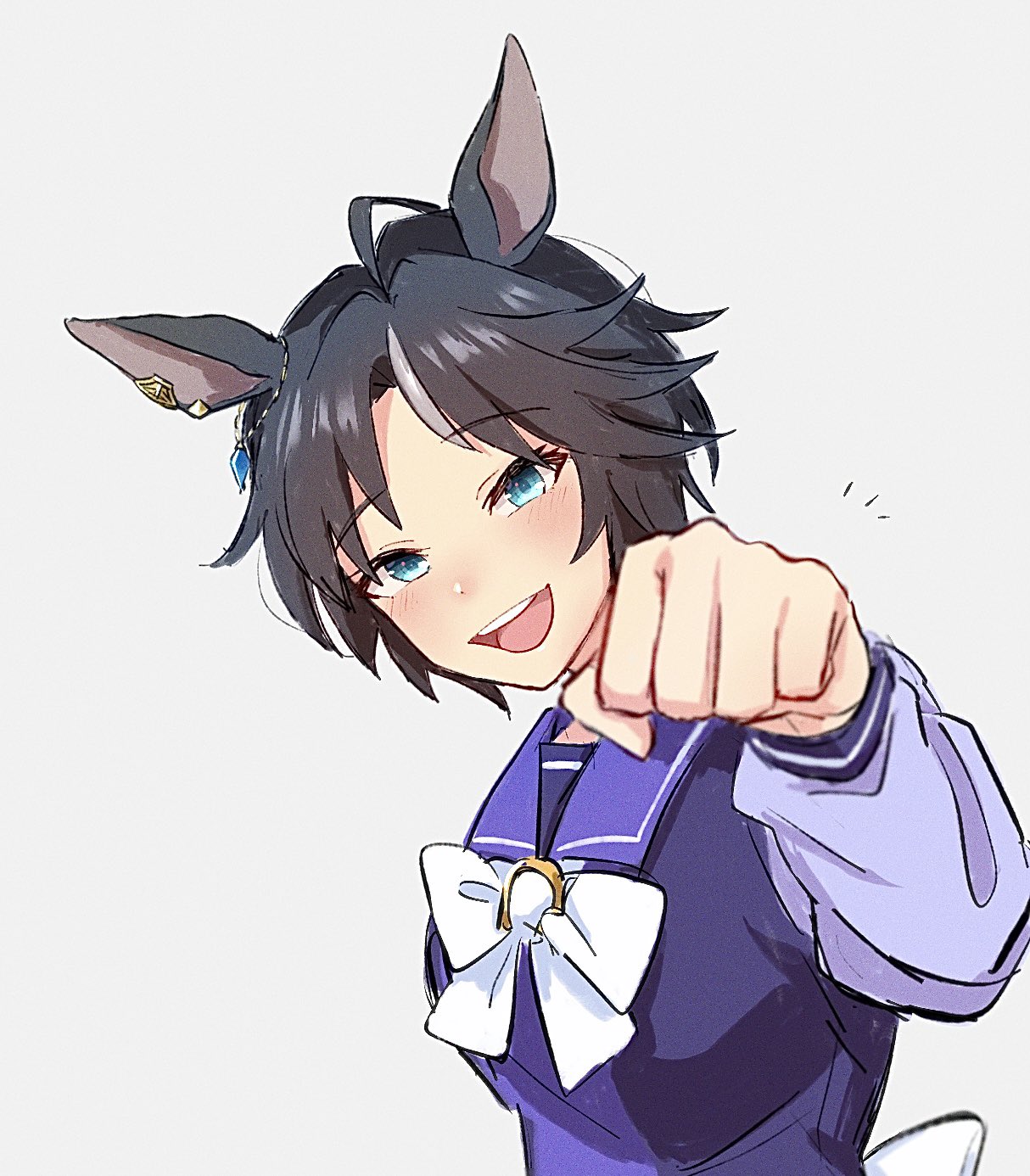 1girl, ahoge, animal_ears, aqua_eyes, blush, bow, bowtie, breasts