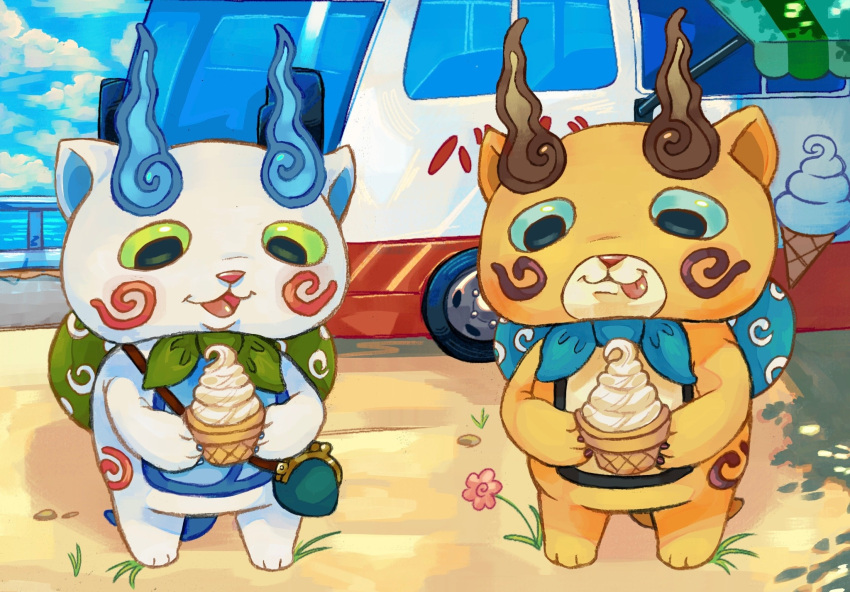 2boys, backpack, bag, blue_eyes, clouds, coin_purse, day, eumillipes