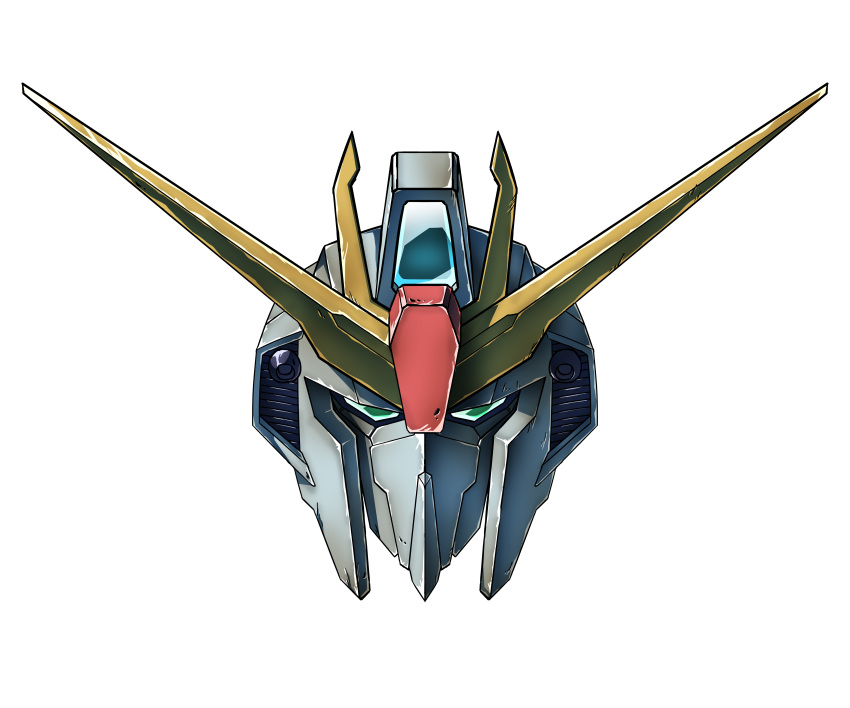 absurdres, commentary_request, green_eyes, gundam, head_only, highres, kainansang, looking_at_viewer, mecha, mobile_suit, no_humans, robot, science_fiction, simple_background, v-fin, white_background, zeta_gundam, zeta_gundam_(mobile_suit)