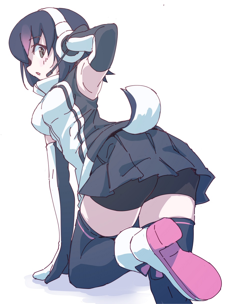 1girl, bare_shoulders, bike_shorts_under_skirt, black_gloves, black_hair, black_shorts, black_skirt, black_sweater