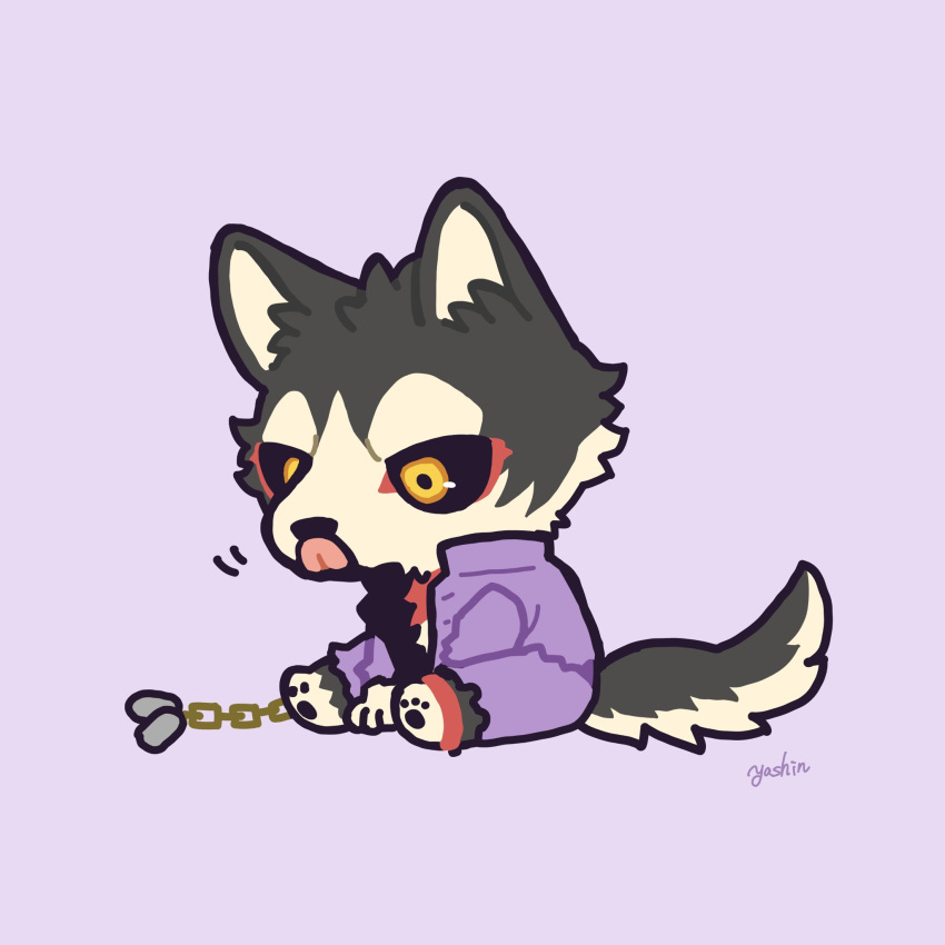 1boy, animal_ears, artist_request, black_fur, black_sclera, chain, chibi, chibi_only