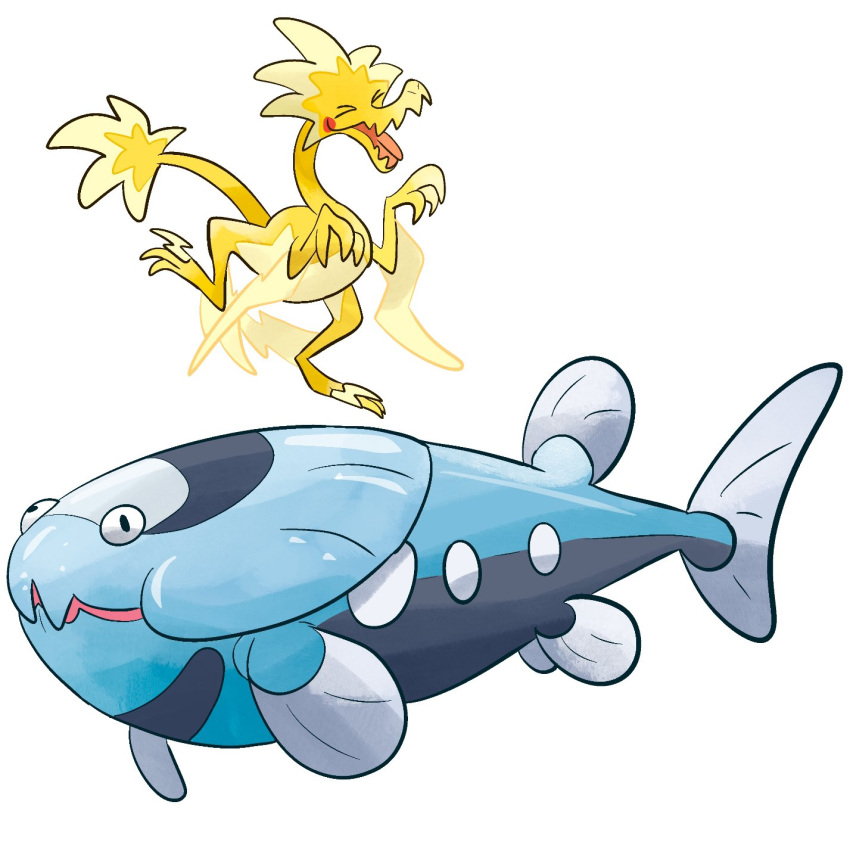 arctozolt, closed_eyes, dracovish, fish, highres, j_stocky, no_humans, open_mouth, pokemon, pokemon_(creature), simple_background, solo, white_background