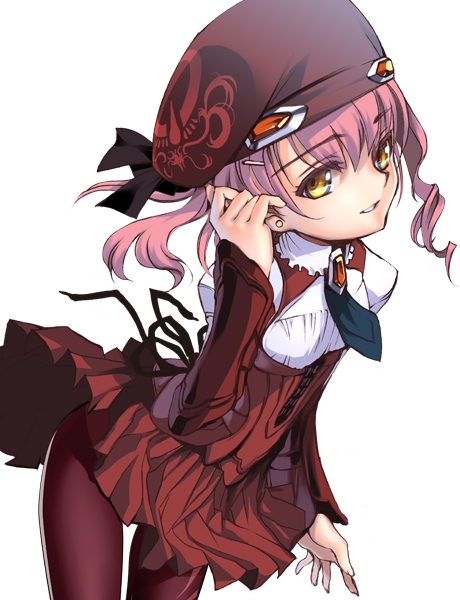 hair_ornament, hairclip, hat, jewelry, long_sleeves, m.o.m.o., pantyhose, pink_hair