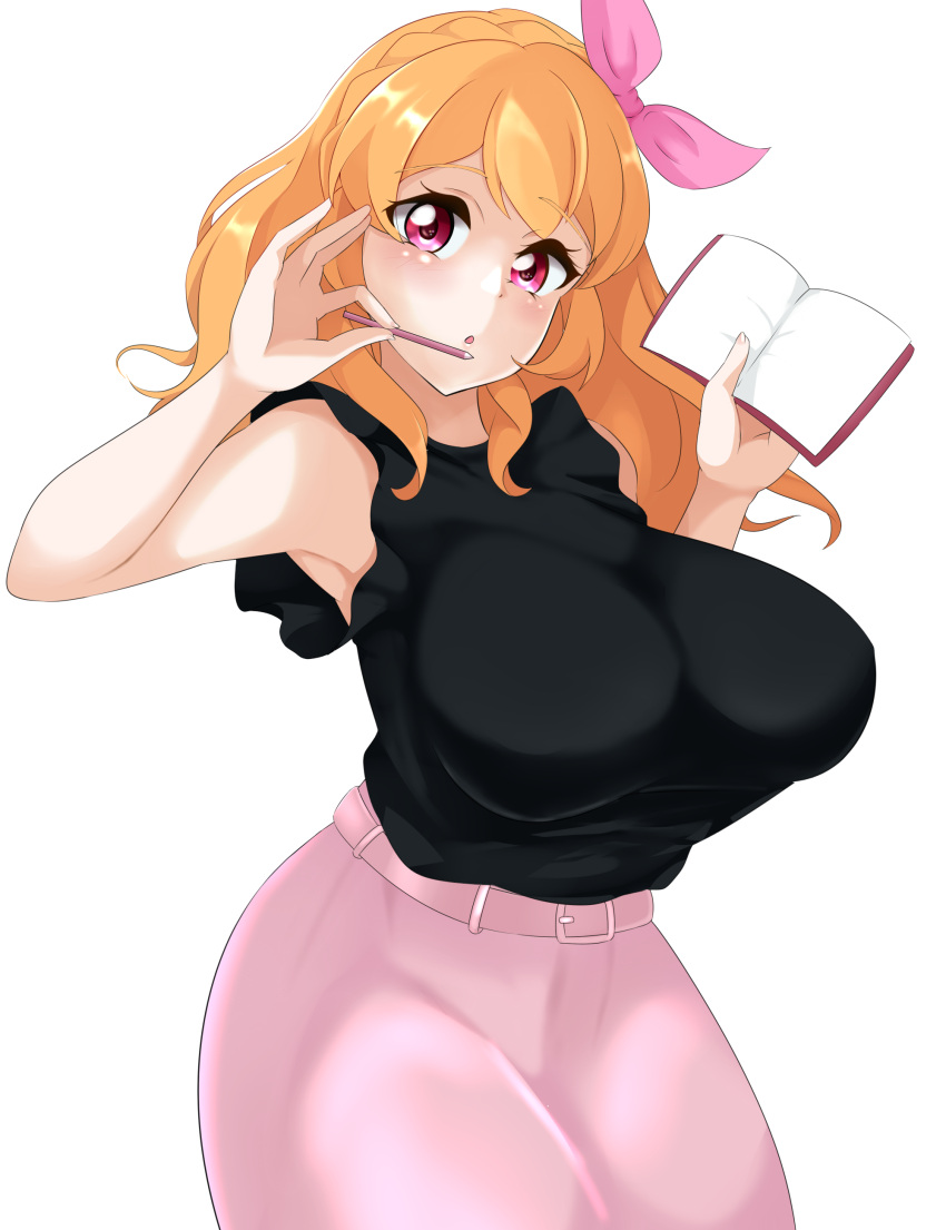 1girl, :d, absurdres, aikatsu!, aikatsu!_(series), armpits, arms_up, bare_shoulders