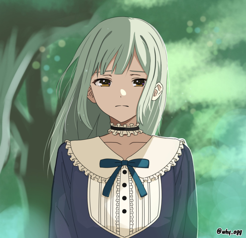 1girl, a_whydc, bang_dream!, bang_dream!_it's_mygo!!!!!, black_choker, blue_dress, blue_ribbon, choker