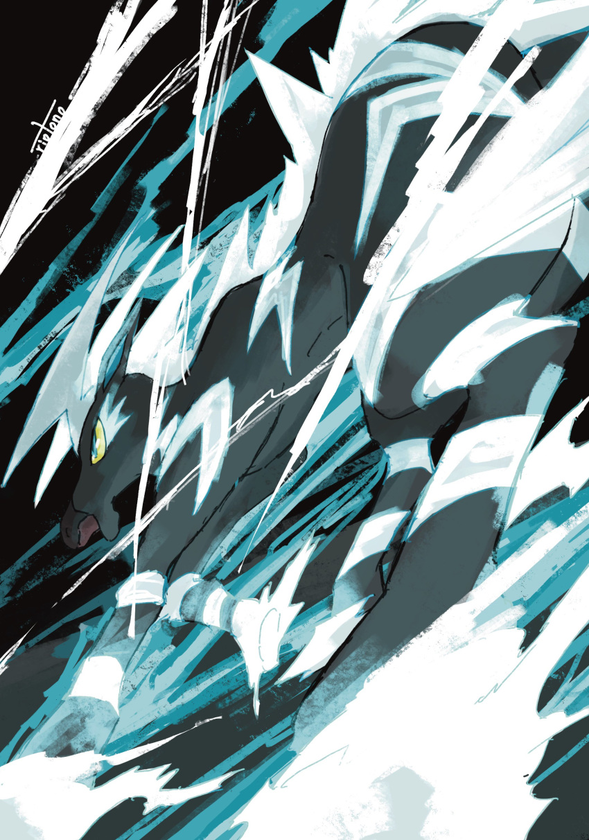 absurdres, black_fur, blue_eyes, colored_sclera, electricity, from_below, glowing, highres