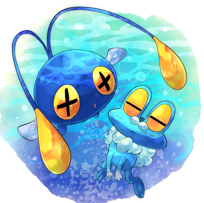 :o, ajinomisni, antennae, chinchou, closed_eyes, closed_mouth, colored_sclera, cross-shaped_pupils