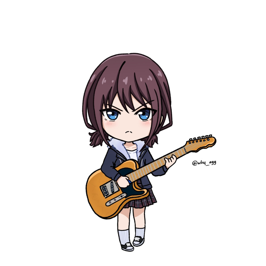 1girl, a_whydc, blue_eyes, blue_jacket, blush, brown_hair, chibi, chibi_only