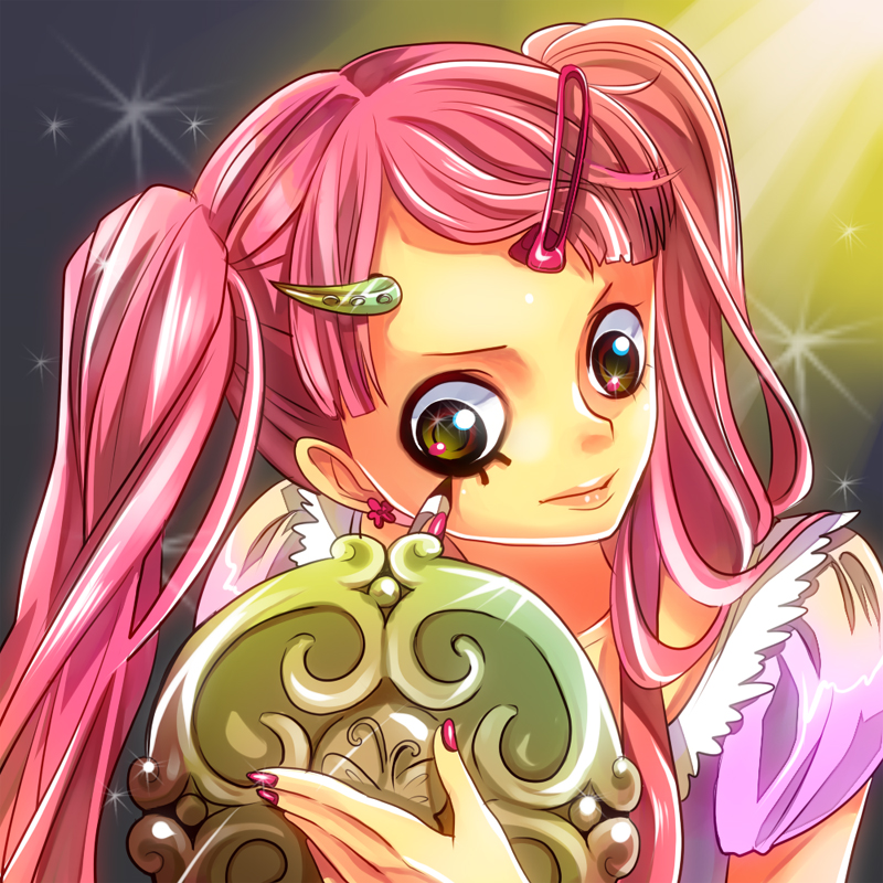 eyeshadow, hair_ornament, hairclip, himerinco, long_hair, makeup, nail_polish, one_piece