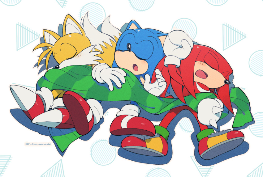 furry, furry_male, gloves, highres, knuckles_the_echidna, lying, male_focus, on_back
