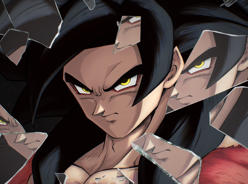 black_hair, body_fur, broken_glass, close-up, dragon_ball, dragon_ball_gt, glass, highres