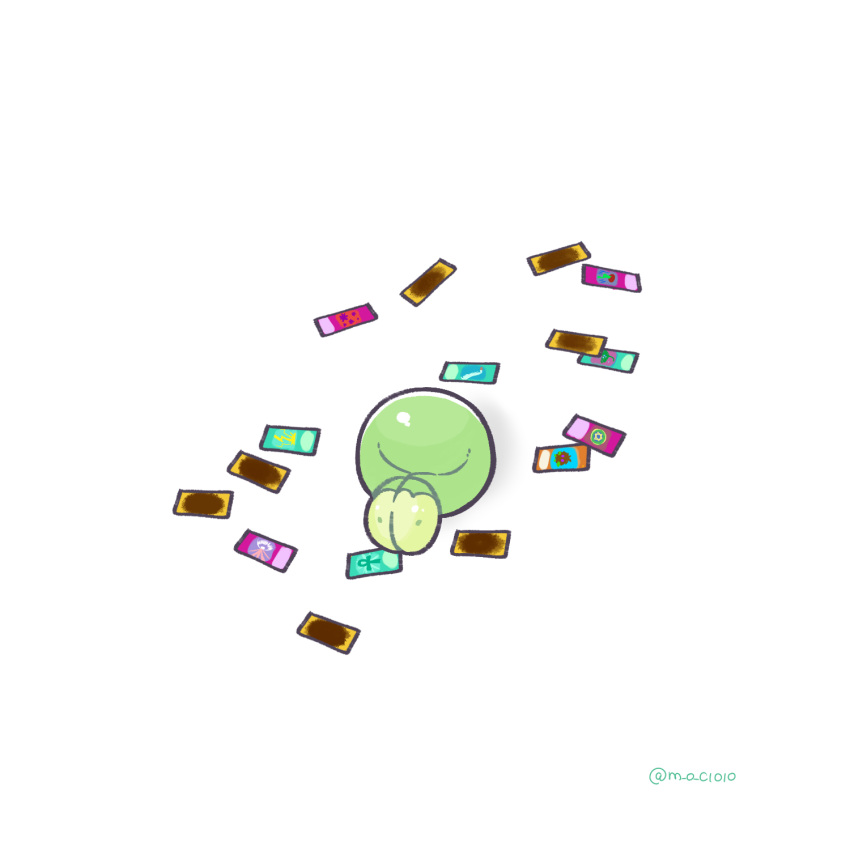 10moc10, artist_name, budew, card, commentary_request, face_down, highres, lying