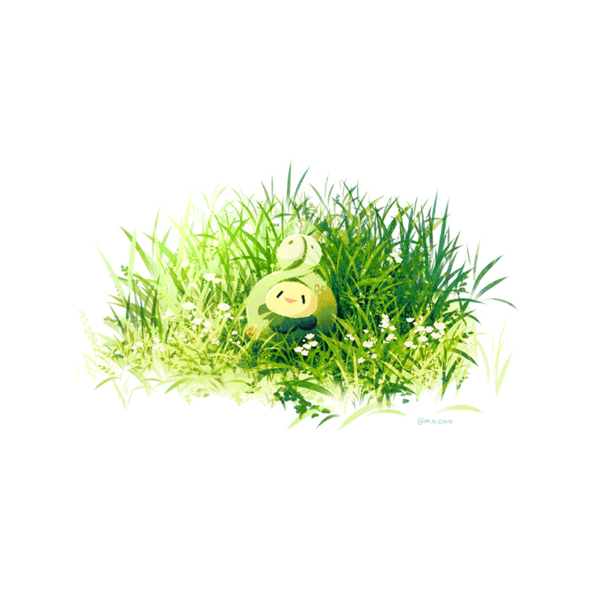 10moc10, artist_name, blank_eyes, budew, commentary_request, grass, highres, no_humans