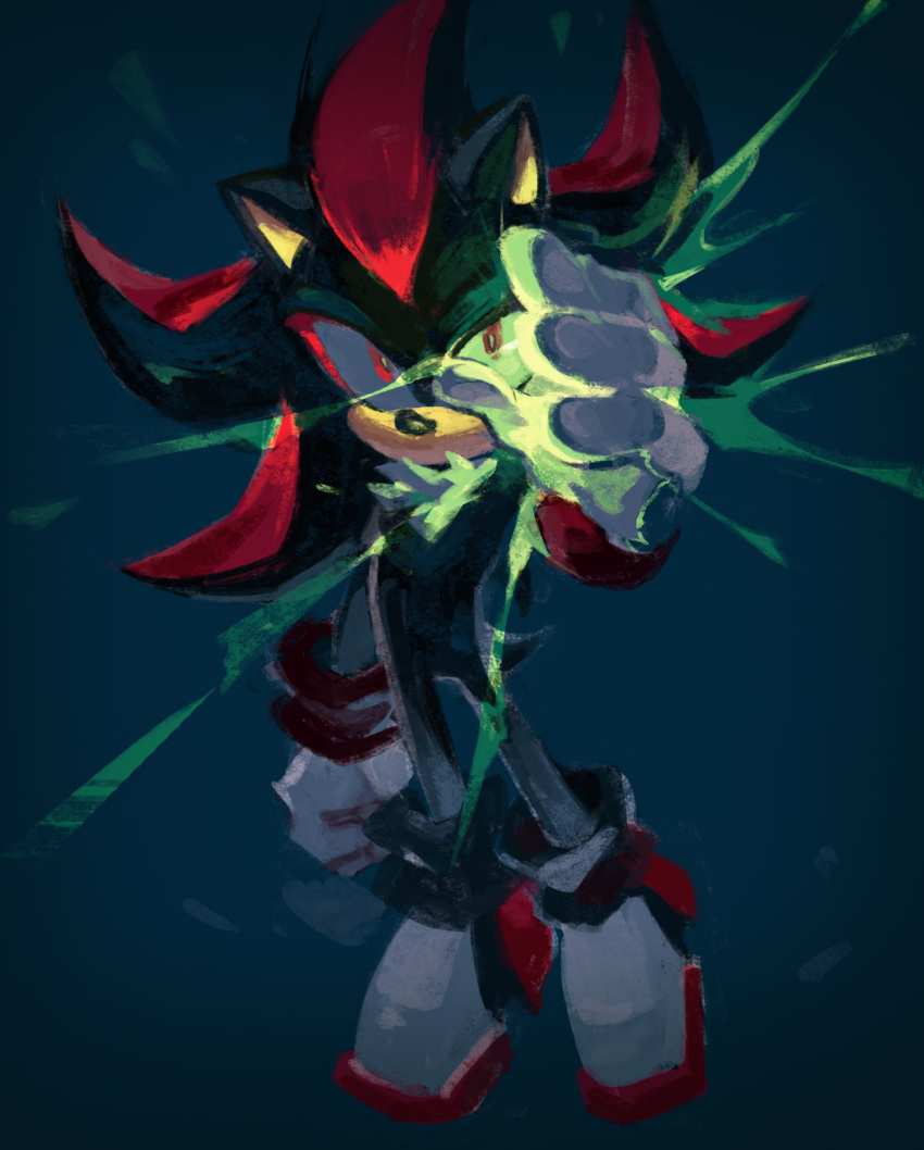 1boy, furry, furry_male, glowing, glowing_hand, highres, male_focus, mmachu_sonic, red_eyes, shadow_the_hedgehog, solo, sonic_(series)