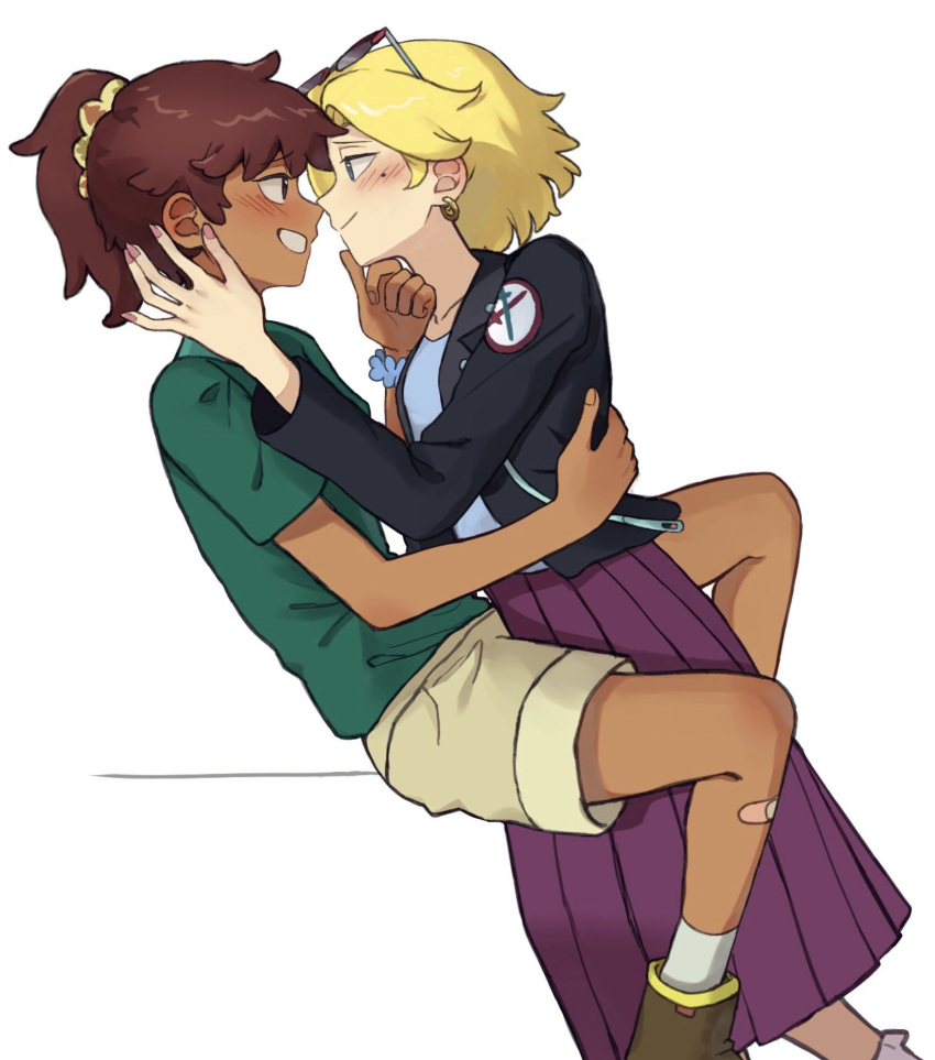 2girls, amphibia, ankle_boots, anne_boonchuy, bandaid, bandaid_on_leg, blonde_hair, blue_eyes
