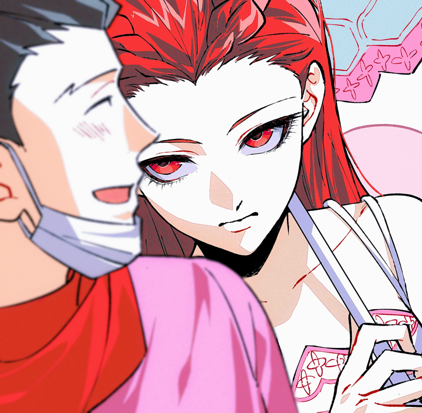 1boy, 1girl, ^_^, absurdres, ace_attorney, ako_(eanaaati1), black_hair, blush