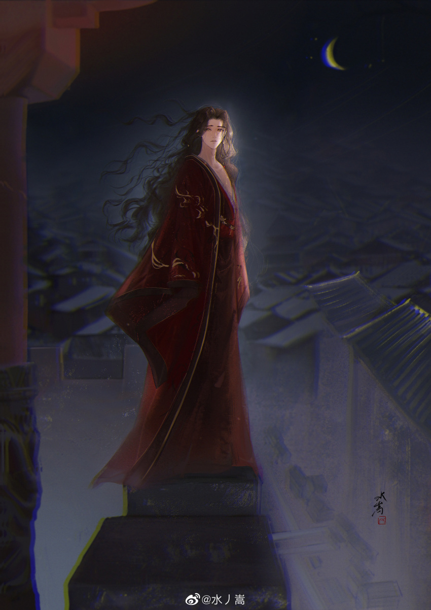 1boy, absurdres, architecture, attempted_suicide, balcony, black_hair, chinese_clothes, chunzhanjia
