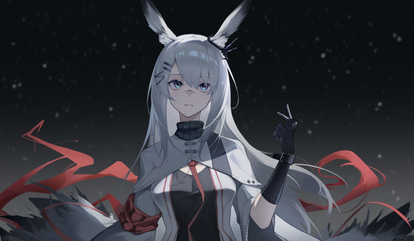 1girl, 2sankta, absurdres, animal_ears, arknights, armband, black_gloves, blue_eyes