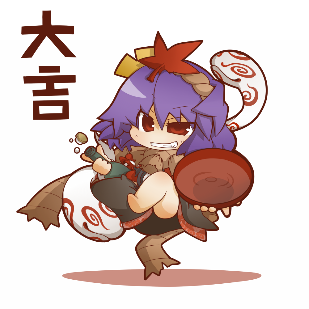 bottle, chibi, grin, gurageida, leaf, levitate, levitation, maple_leaf