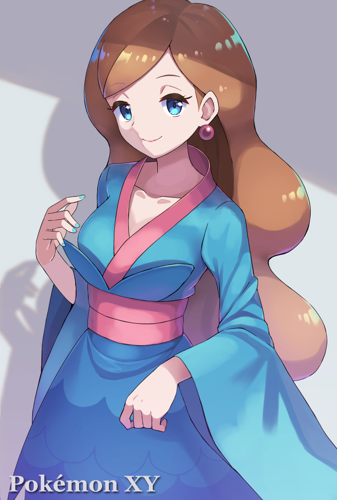 1girl, blue_eyes, blue_nails, breasts, brown_hair, closed_mouth, collarbone, commentary_request