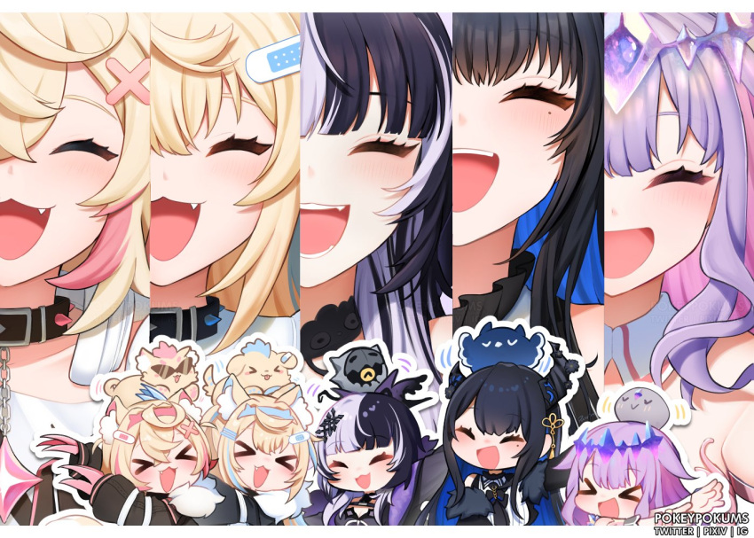 >_<, 5girls, :>, :3, ^_^, animal_ear_fluff, animal_ears, artist_name