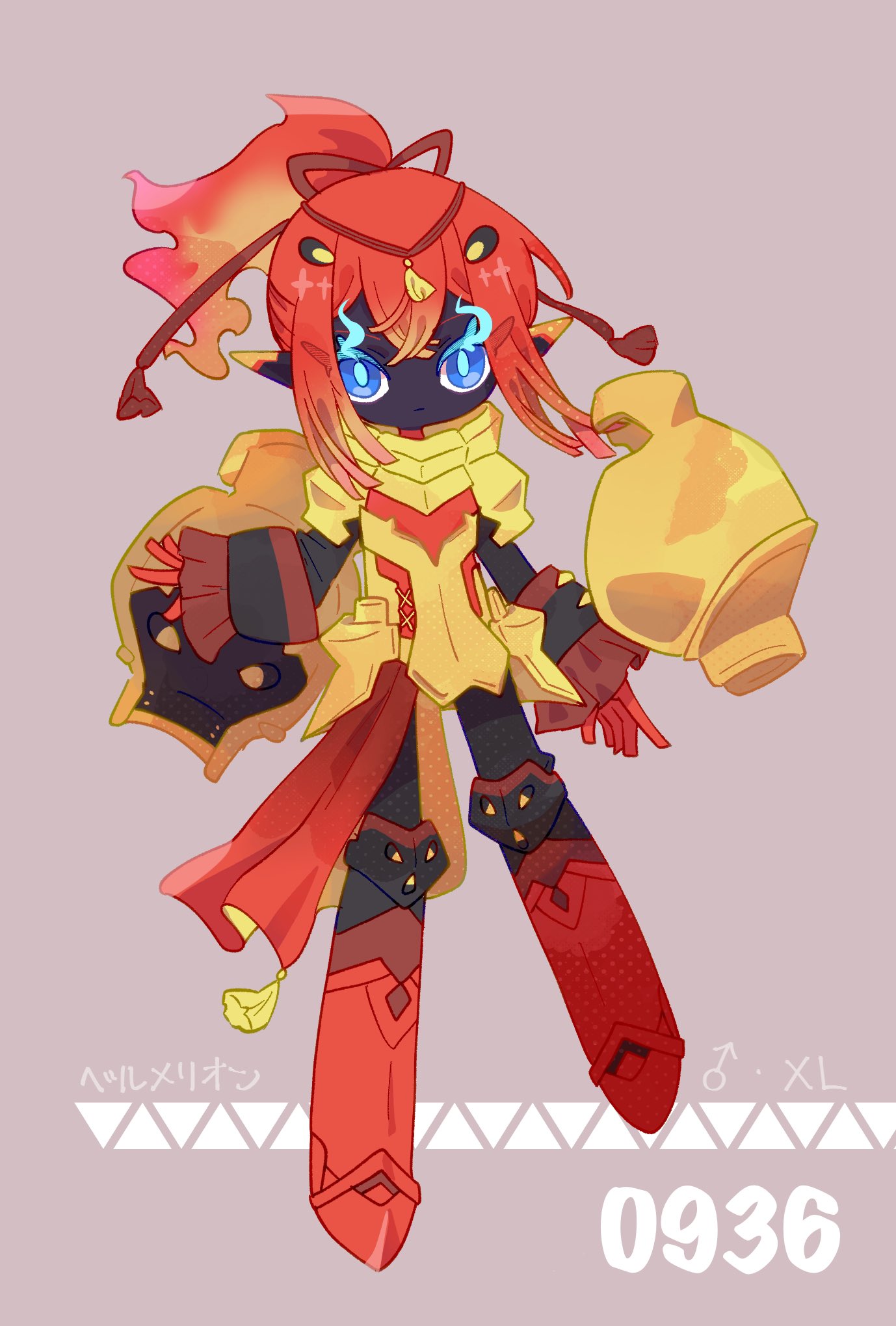 1boy, :|, armarouge, armor, black_skin, blue_eyes, blue_pupils, closed_mouth
