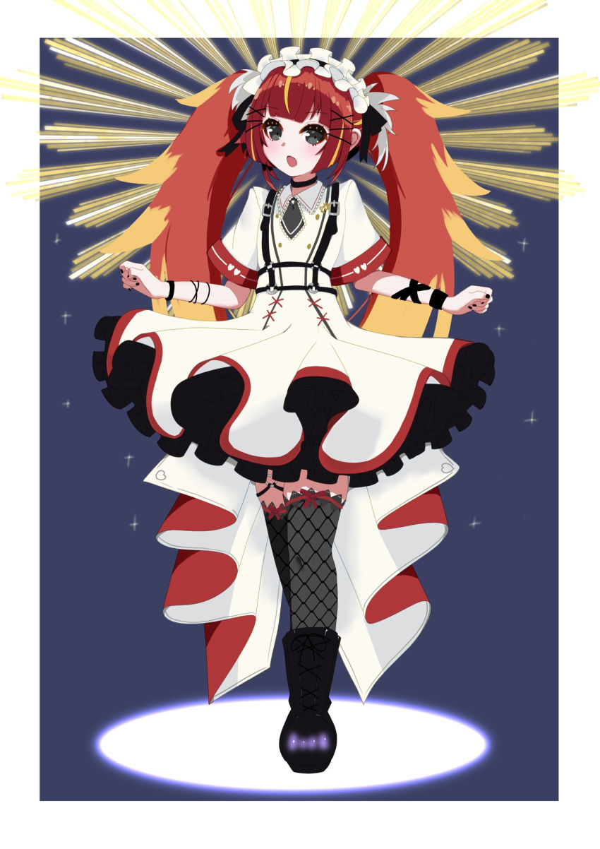 1girl, :o, b_ub6, baby_mimi, black_choker, black_eyes, black_footwear, black_nails