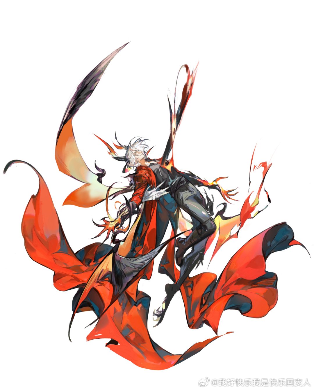 1boy, blue_eyes, claws, coat, dante_(devil_may_cry), demon_boy, demon_horns, devil_may_cry_(series)