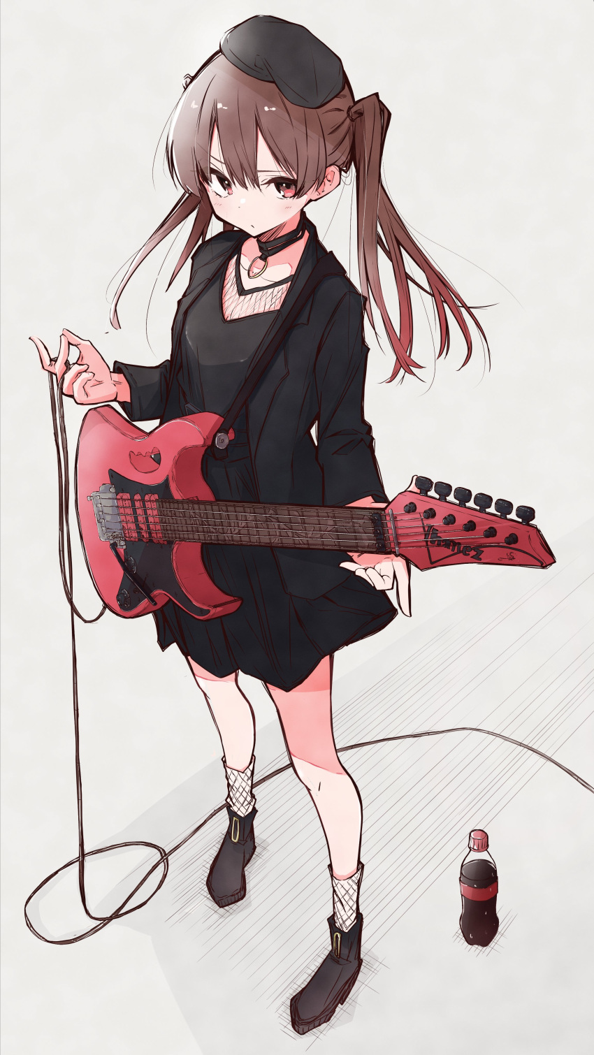 1girl, absurdres, aomoringo, beret, black_jacket, black_skirt, bocchi_the_rock!, brown_hair