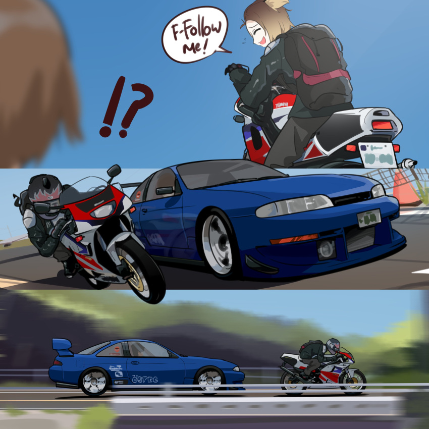 !?, 2girls, ^_^, absurdres, asamiya_mariko_(holeecrab), barber_girl_(holeecrab), black_footwear, black_gloves