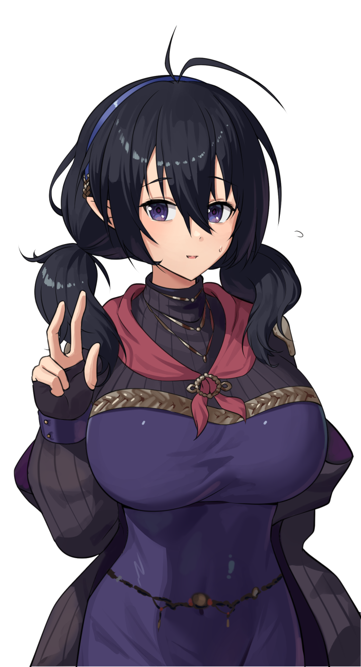 1girl, ajidot, antenna_hair, breasts, brown_dust_2, commentary_request, covered_navel, dress