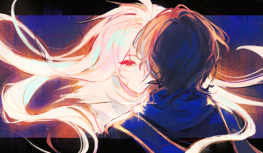 2boys, black_hair, chinese_commentary, commentary_request, czorimu, floating_hair, gold_trim, hatsutori_hajime