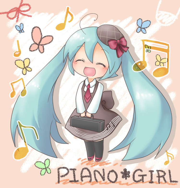 1girl, absurdly_long_hair, blue_hair, chibi, closed_eyes, dress, gurumin_(gurruguru), hat