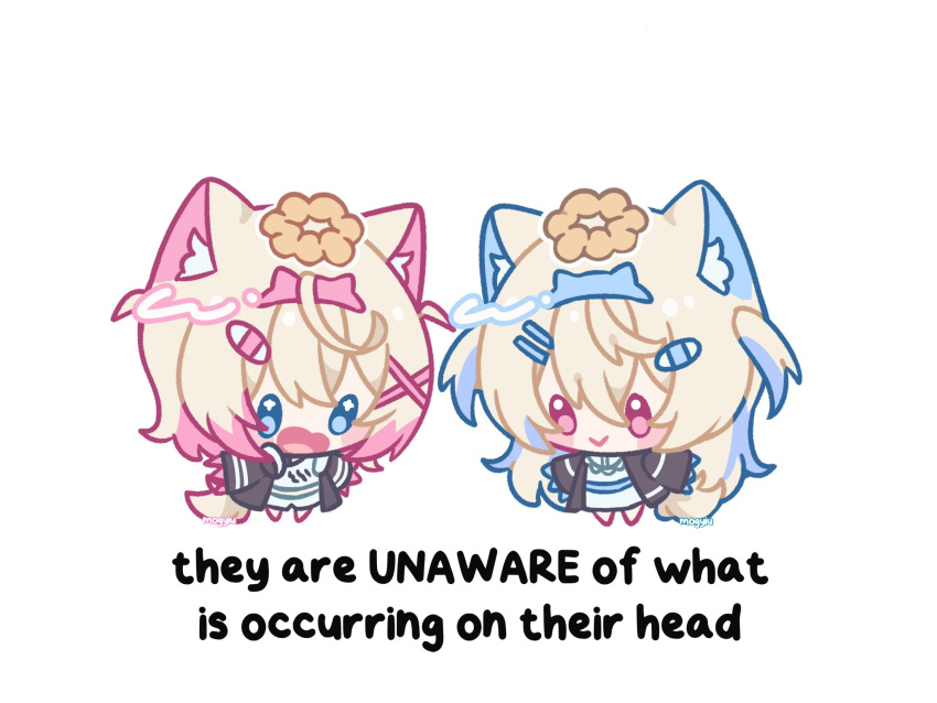 2girls, ahoge, animal_ear_fluff, animal_ears, bandaid, bandaid_hair_ornament, black_jacket, blonde_hair